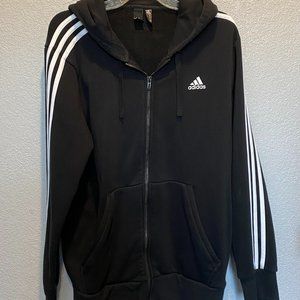 Mens Lrg  Adidas Fleece Hoodie Full ZipSize L Black / Wht Stripes Jacket